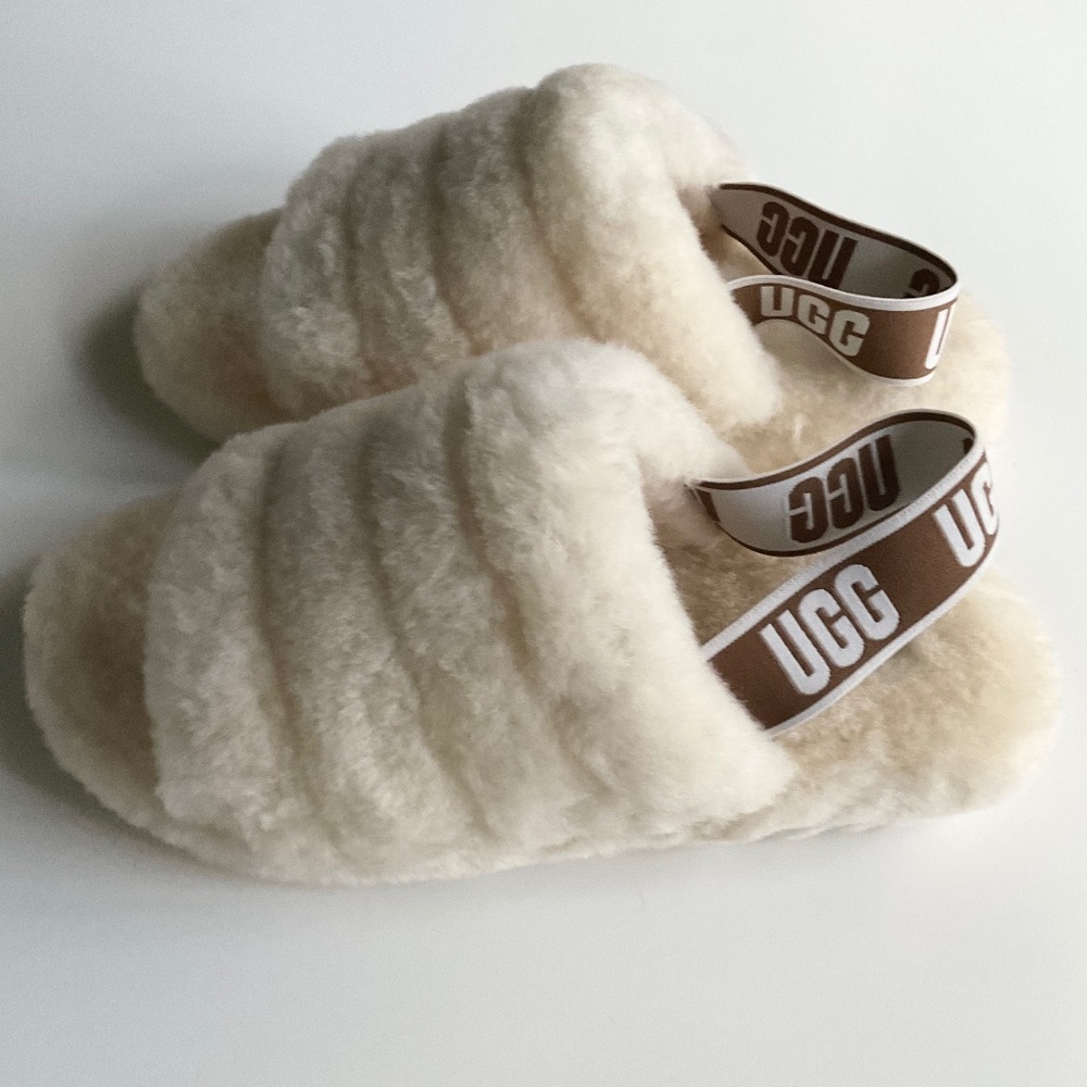 SOLD - UGG Fluff Yeah Shearling Slingback Sandal in Natural Sz 9 - Picture 3 of 9